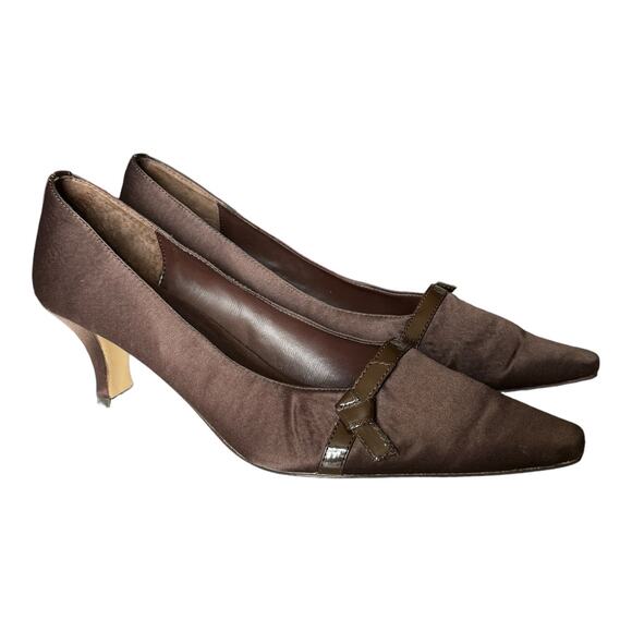 J. Loren Collection vintage brown fabric covered pumps with square toes size 8.5 - Picture 2 of 16